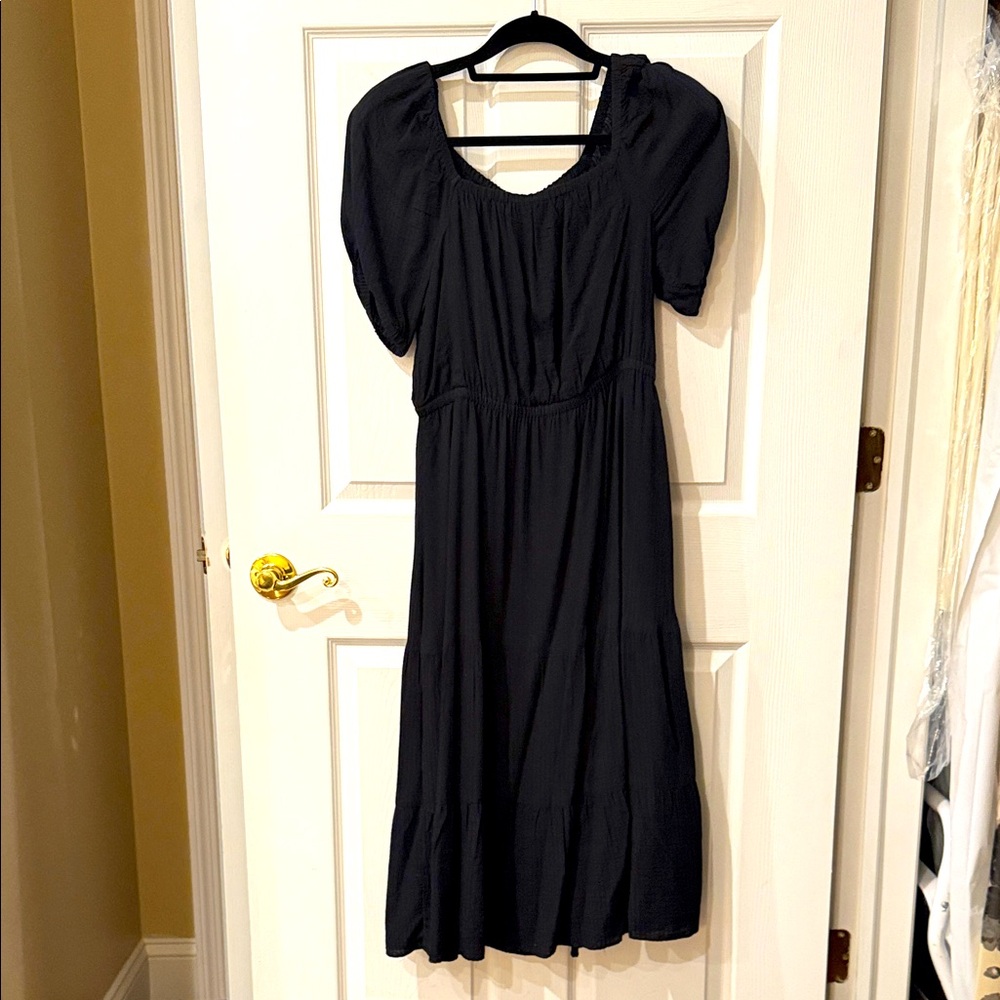 LOFT Black Peasant Style Midi Dress